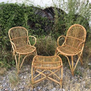 set de rotin vintage, chaises en rotin, fauteuils en rotin