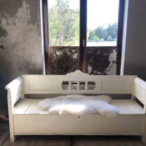 banc coffre patine blanche