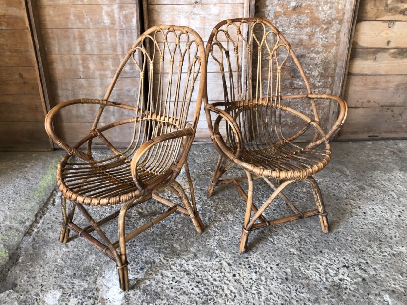 Fauteuils en rotin Vintage