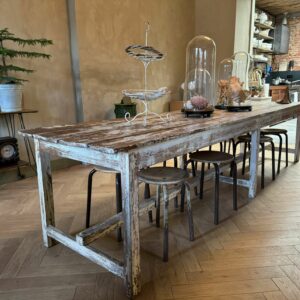 table de métier patinée table de fleuriste en bois console patine blanche