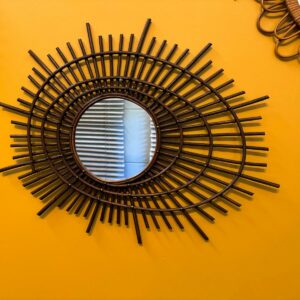 Miroir vintage en rotin des années 1960 ORTF
